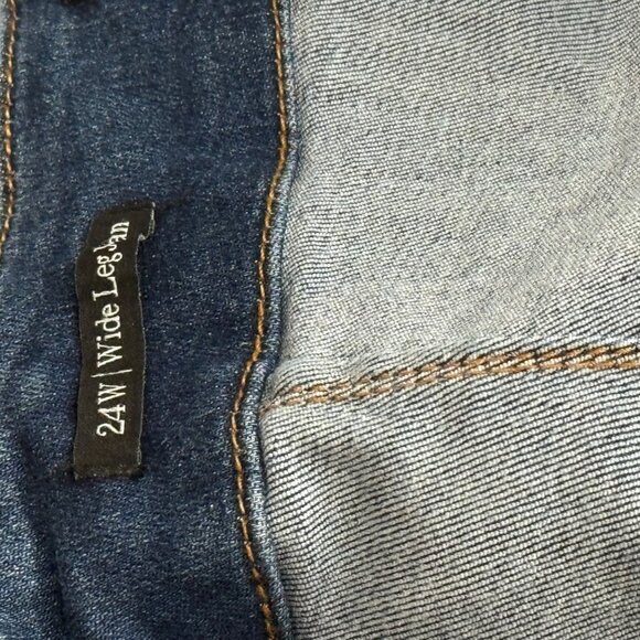 talbots Women's Blue Denim wide leg sailor jeans pants Pockets 24W plus stretch - Picture 6 of 9